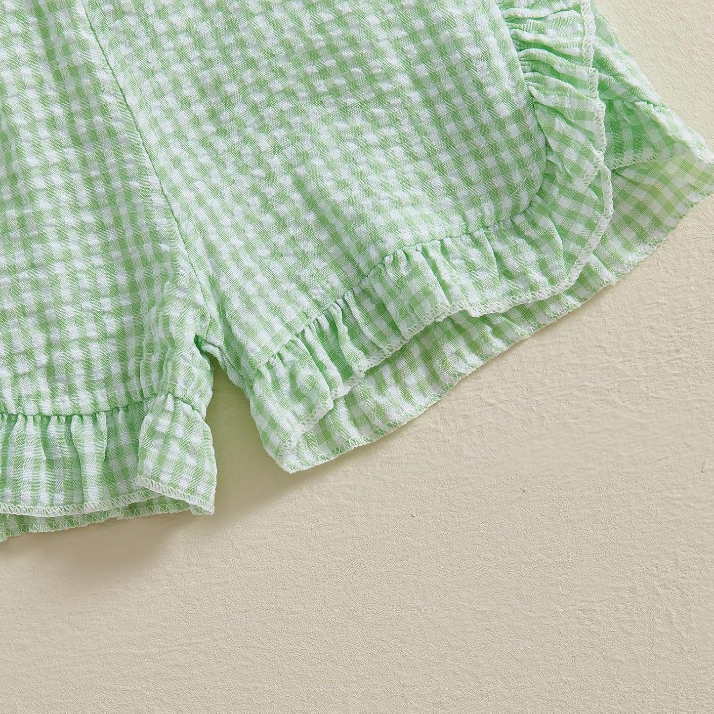 Karuedoo Toddler Baby Girl Shorts Casual Summer Gingham Plaid/Seersucker Elastic Waist Ruffle Hem Shorts Bottoms