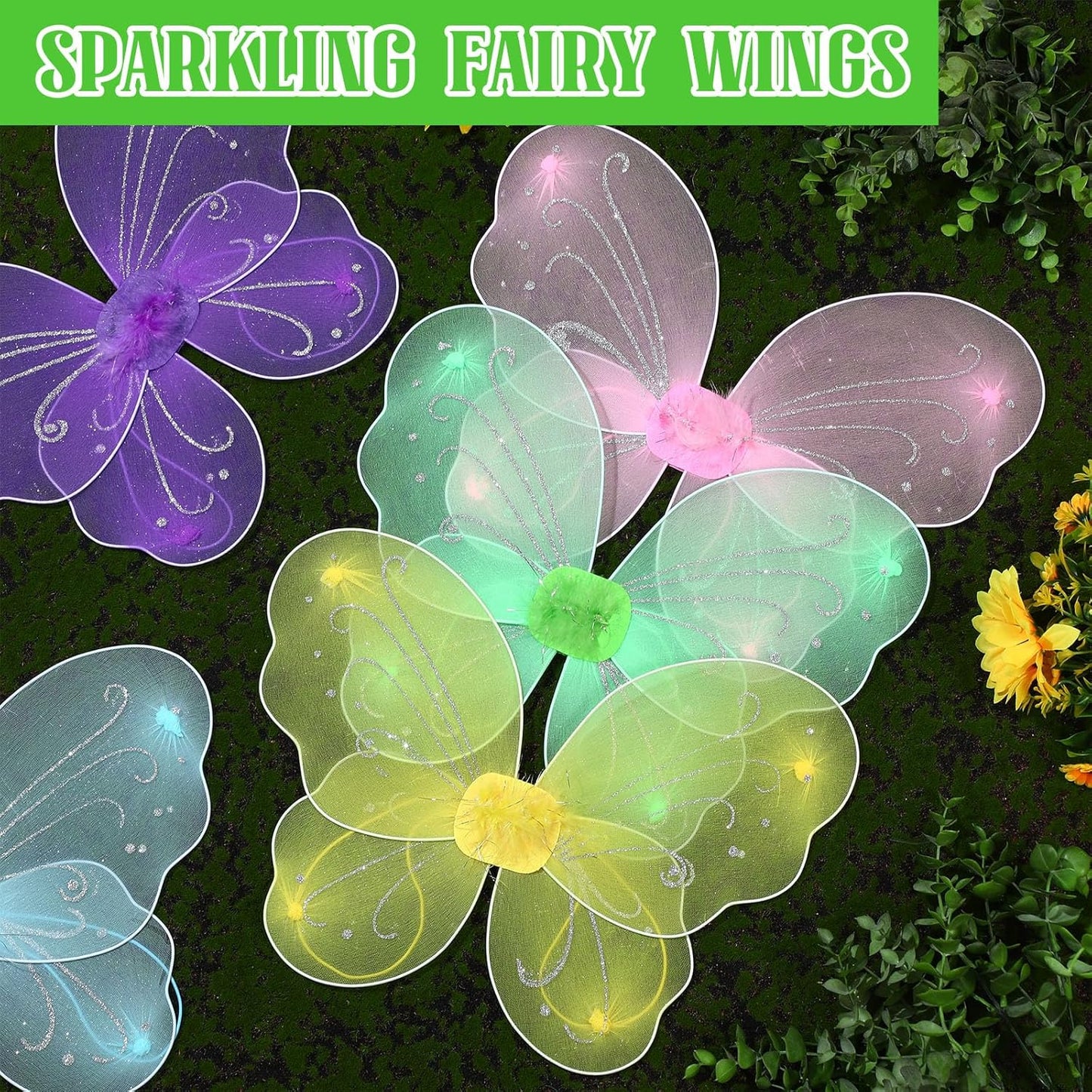 Chivao 20 Pieces Fairy Wings Butterfly Wings Dress up Birthday Wedding Decoration Halloween Party Accessory for Kids Girls