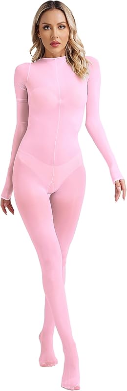 ACSUSS Womens 8D Ultrathin Catsuit Glossy Oil Shiny Sheer Nylon Bodystocking Full Body Jumpsuit
