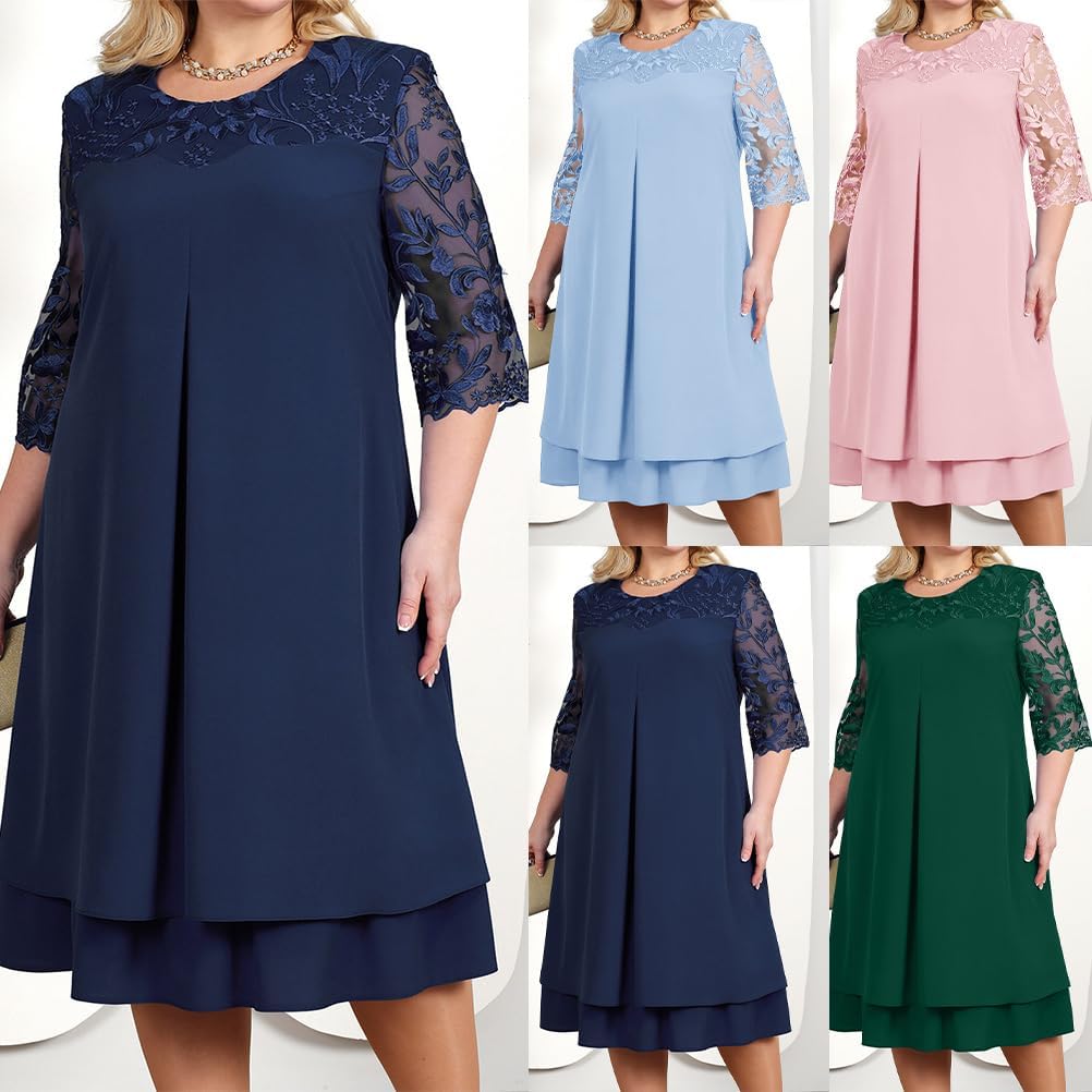 shownicer Femmes Robe Manches 3/4 Grande Taille Robes Elégante Robe De Soiree Fête Dentelle Robe de Soirée Cérémonie Cocktail Mariage