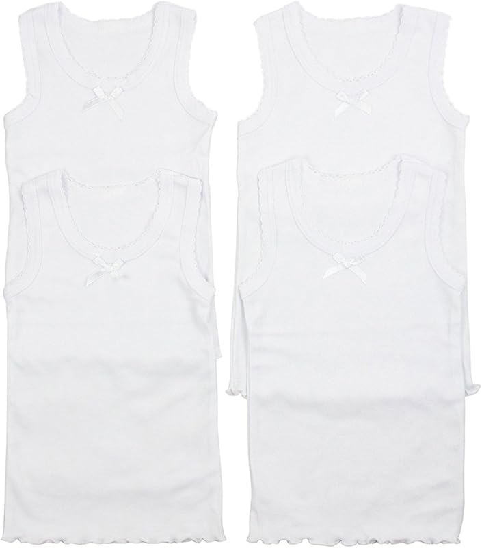 ToBeInStyle Girl's 4 Pack Ruffle Hem Cotton Tank Tops