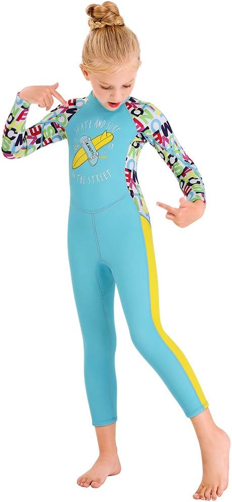 Kids Girls Boys Wetsuit Full Body Neoprene Thermal Swimsuit 2.5MM for Toddler Youth Children Teen, Long Sleeve Child Scuba Diving Surf Suit One Piece Sun Protection for Water Sports