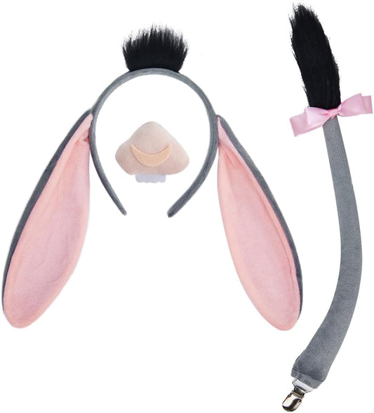 Donkey Cosplay Costume Accessories Adult Donkey Tail Ears Nose Suit Halloween Outfit Props Set 3Pcs