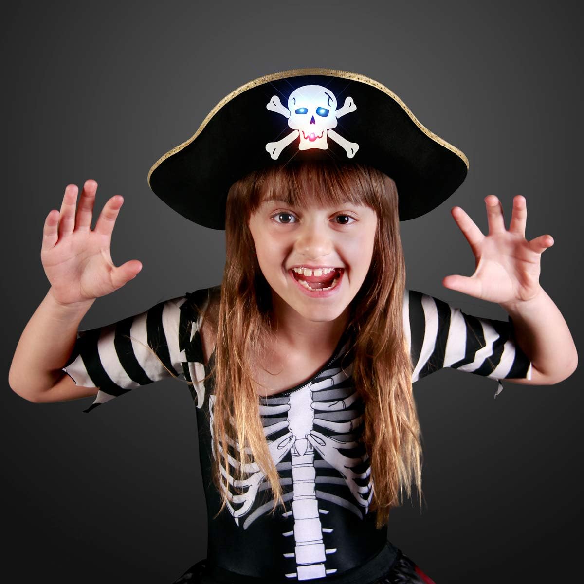 Light Up Pirate Hat with Flashing LED Skull & Crossbones Costume Accessory