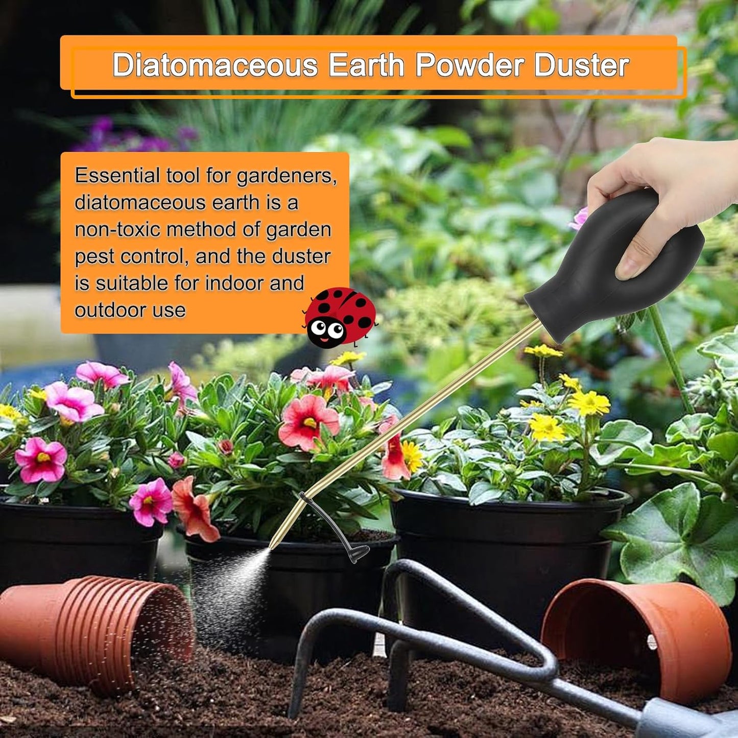 Diatomaceous Earth Duster, Powder Sprayer, Garden Duster Applicator Dispenser with Long Plastic Tube for Organic Gardening Agricultural Supplies for Diatomaceous Earth & Other Home Powder Applications