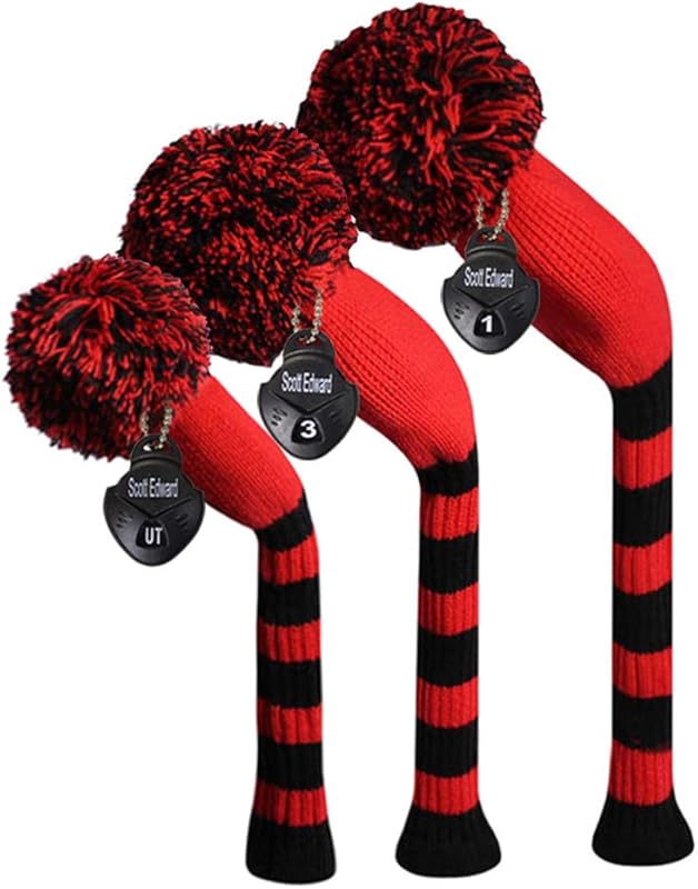Scott Edward Golf Headcovers for Woods Set of 3 Fits Well Driver(460cc) Fairway Wood and Hybrid(UT) The Perfect Change for Golf Bag Classic Striped Style