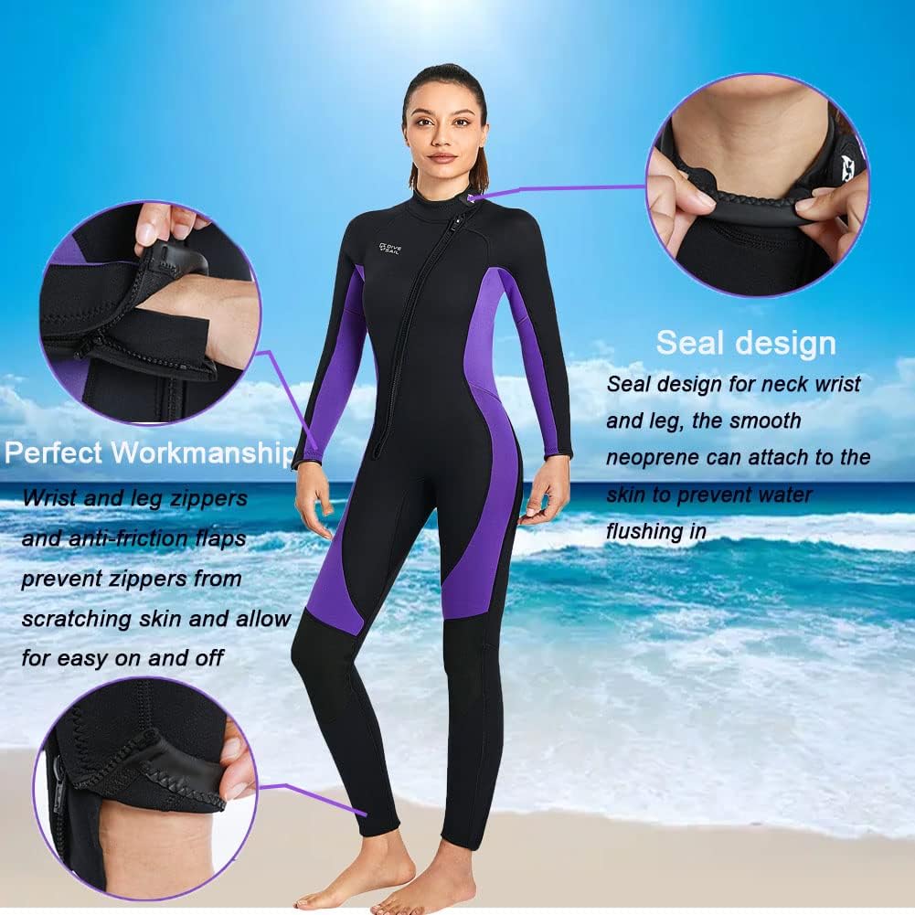 Wet Suits for Women Men Full Body 3MM Neoprene Wetsuit Diving Suit in Cold Water, Long Sleeves Front Zip Scuba Wetsuits One Piece Thermal Swimsuit for Surfing Snorkeling Kayaking Swimming Canoeing