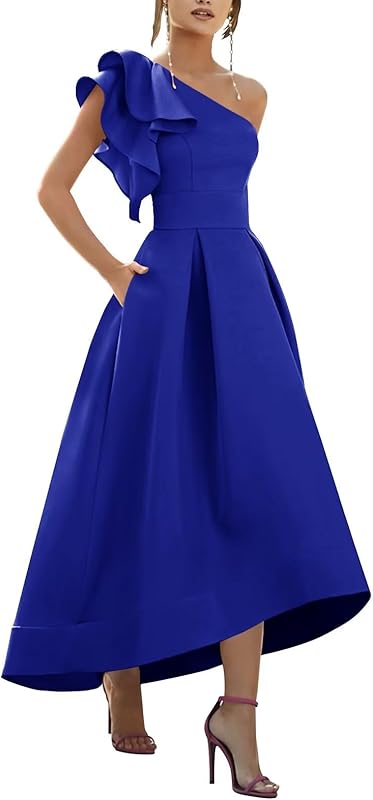 One Shoulder Satin Mother of Bride Dresses 2025 High-Low Ruffle Formal Evening Party Gowns