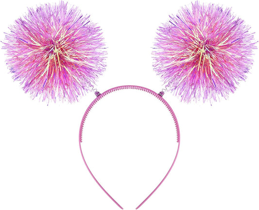 Foil Strips Pom Pom Headband Tinsel Fashion Headband Fluffy Ball Hair Loop Cosplay Hair Accessory for Women Girl Party