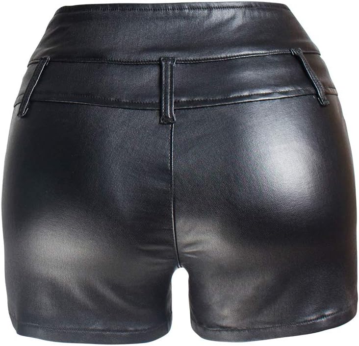 RAMISU Womens Casual Faux Leather Shorts High Waist Stretch Slim HIPS Motorcycle Skinny Coated Shorts