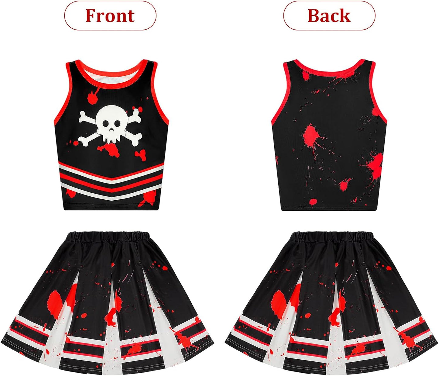 Liitrsh Cheerleader Costume Girls Cheerleading Halloween Cosplay Scary Outfit Bloody Dress Accessories for Party