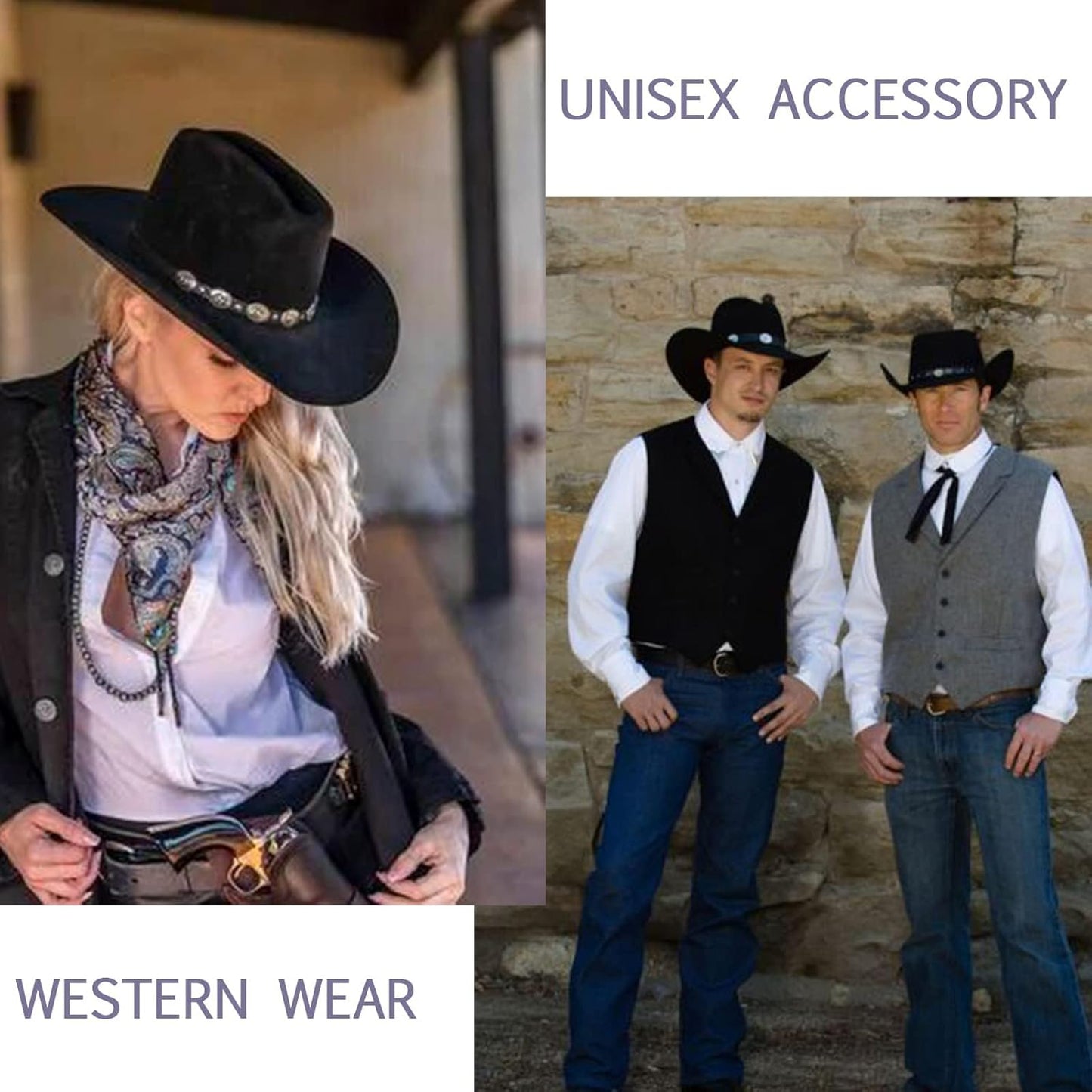 Western Cowboy Hat for Men Women Classic Fedora Hat with Buckle Belt (Size:M-L)