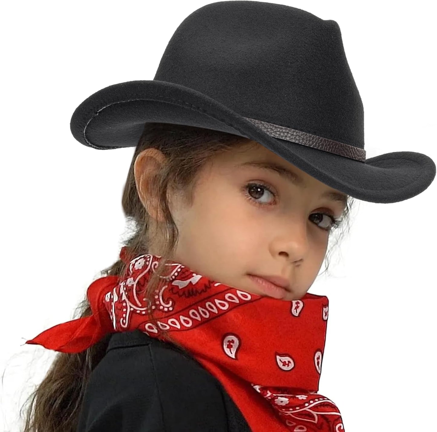 Western Cowboy Cowgirl Hat for Kids - Classic Boys Girls Felt Rodeo Fedora Hat with Belt Buckle (for Kids 4-10 Years)