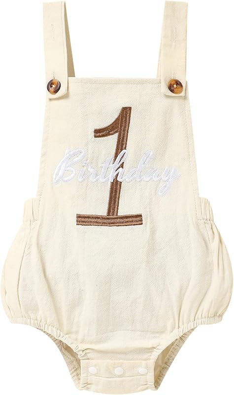 Baby Boys Girls 1st Birthday Romper Baby First Birthday Outfit Boy Solid Color Jumpsuit Cake Smash Outfit
