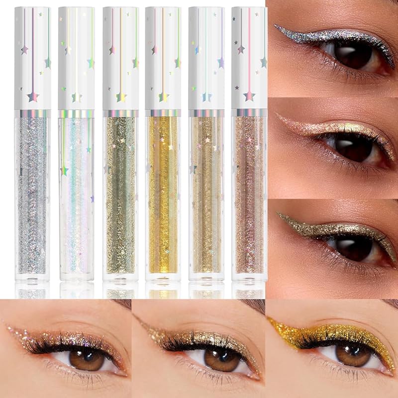 evpct 2Pcs White Black Liquid Eyeliner Set Waterproof White Eye Liners for Women Eyes Wing Eyeliner Stamps Shapes Colored Eyeliner delineador de ojos a prueba de agua contra el agua blanco para ojos