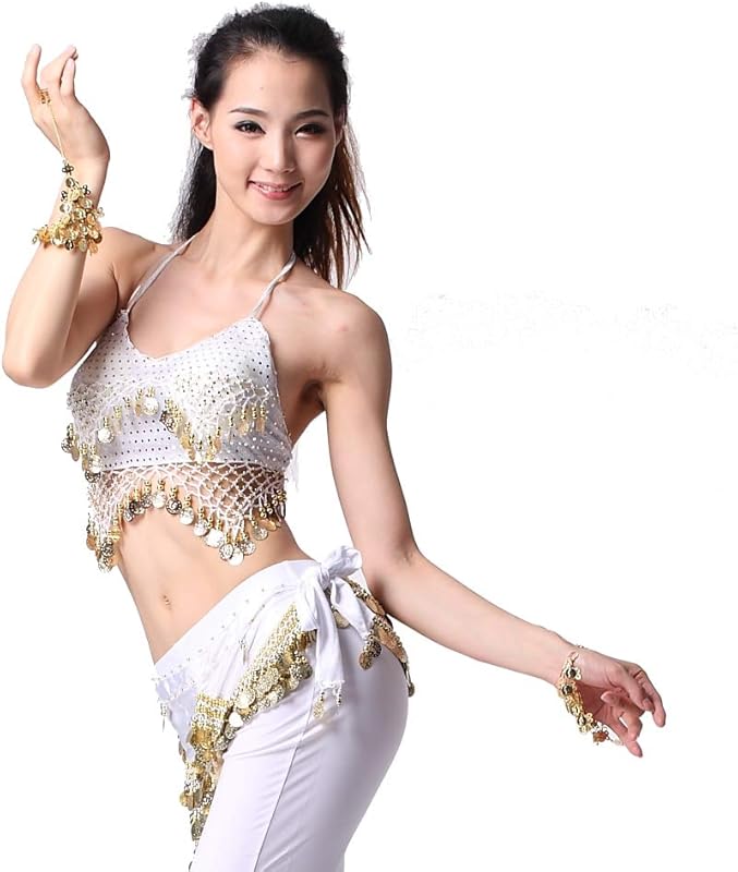 Lady's Belly Dance Bandage Coin Bra Top with Chest Pad