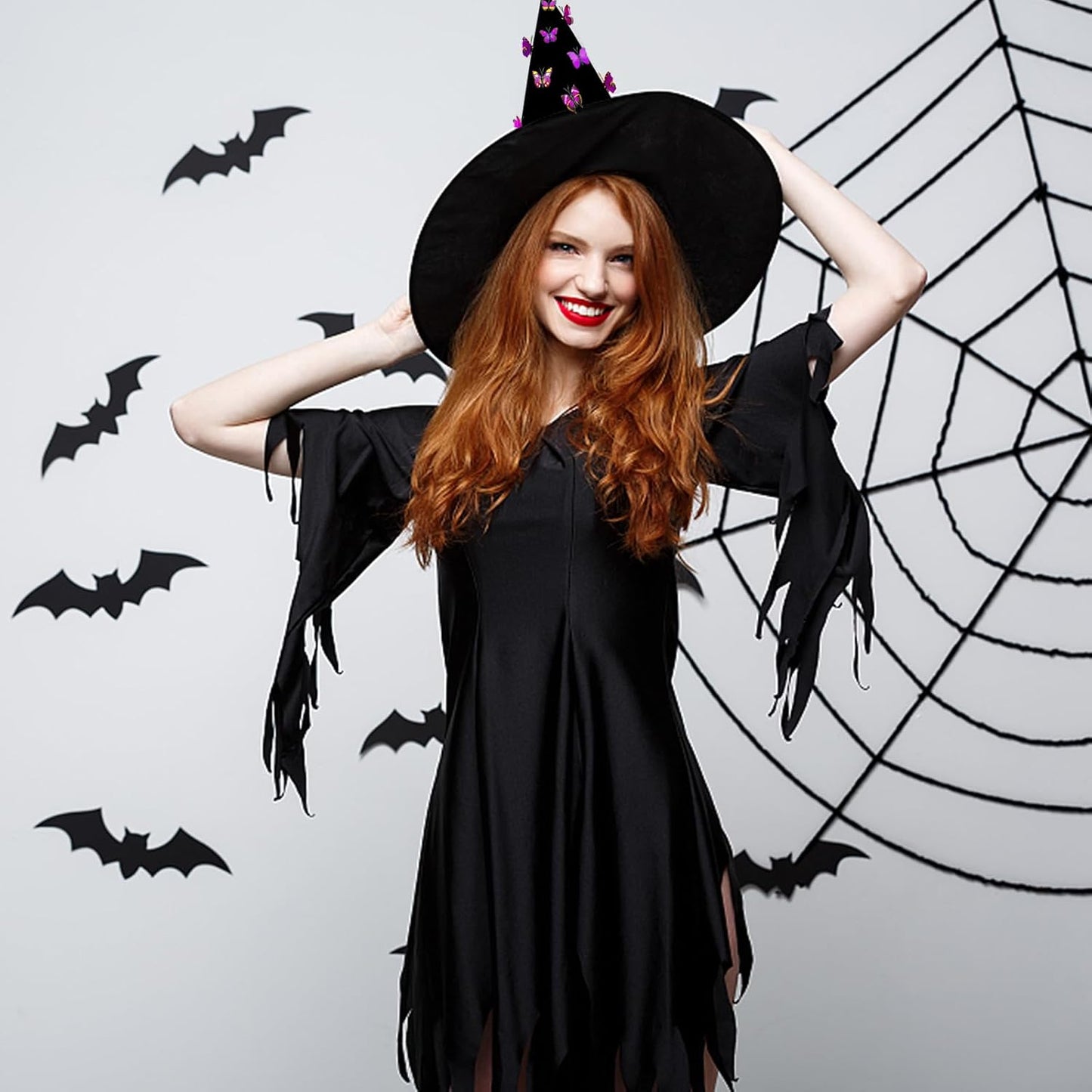 QLINLEAF 6 Pcs Halloween Witch Hat With 40 Butterfly for Witch Theme Decoration Halloween Cosplay Party