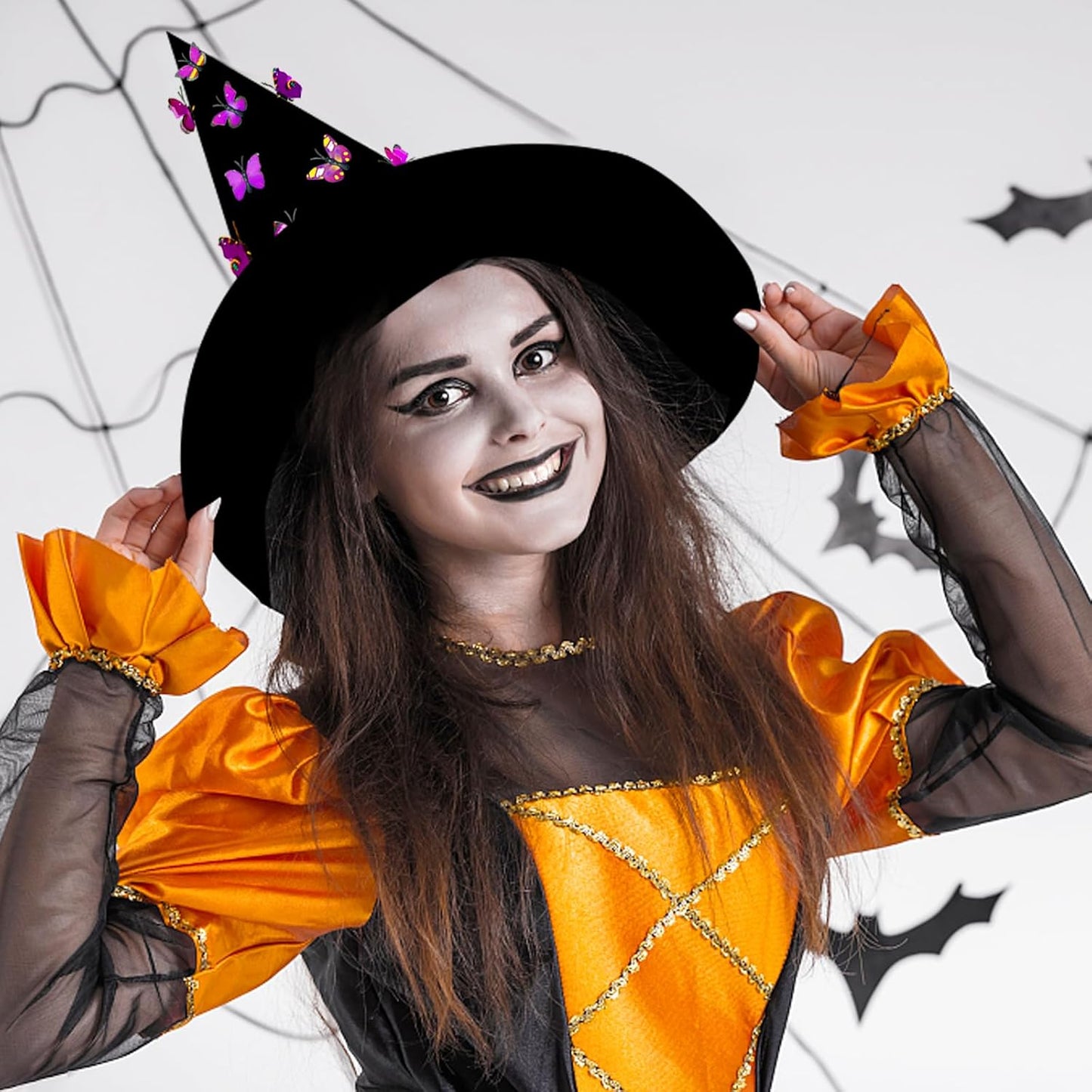 QLINLEAF 6 Pcs Halloween Witch Hat With 40 Butterfly for Witch Theme Decoration Halloween Cosplay Party