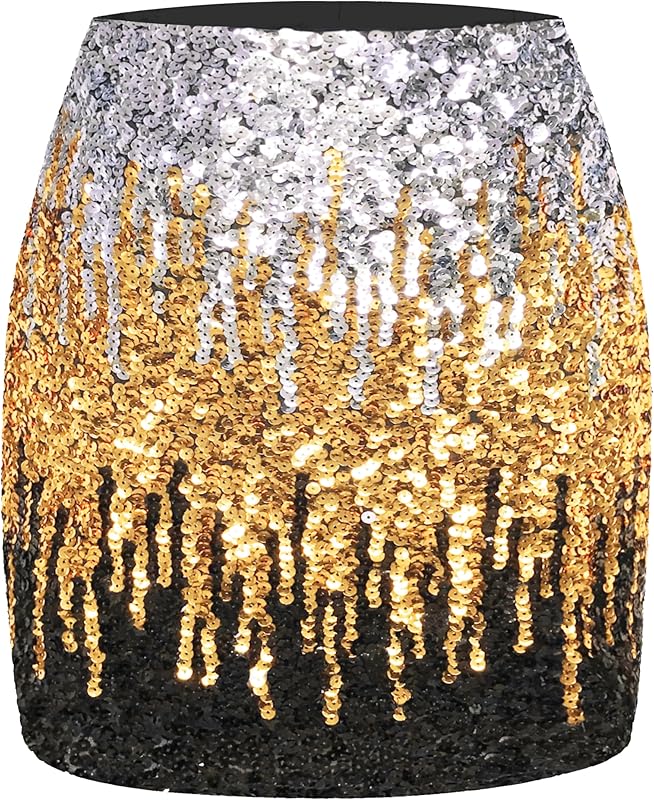 Maner Women's Sequin Skirt Sparkle Stretchy Bodycon Mini Skirts Night Out Party