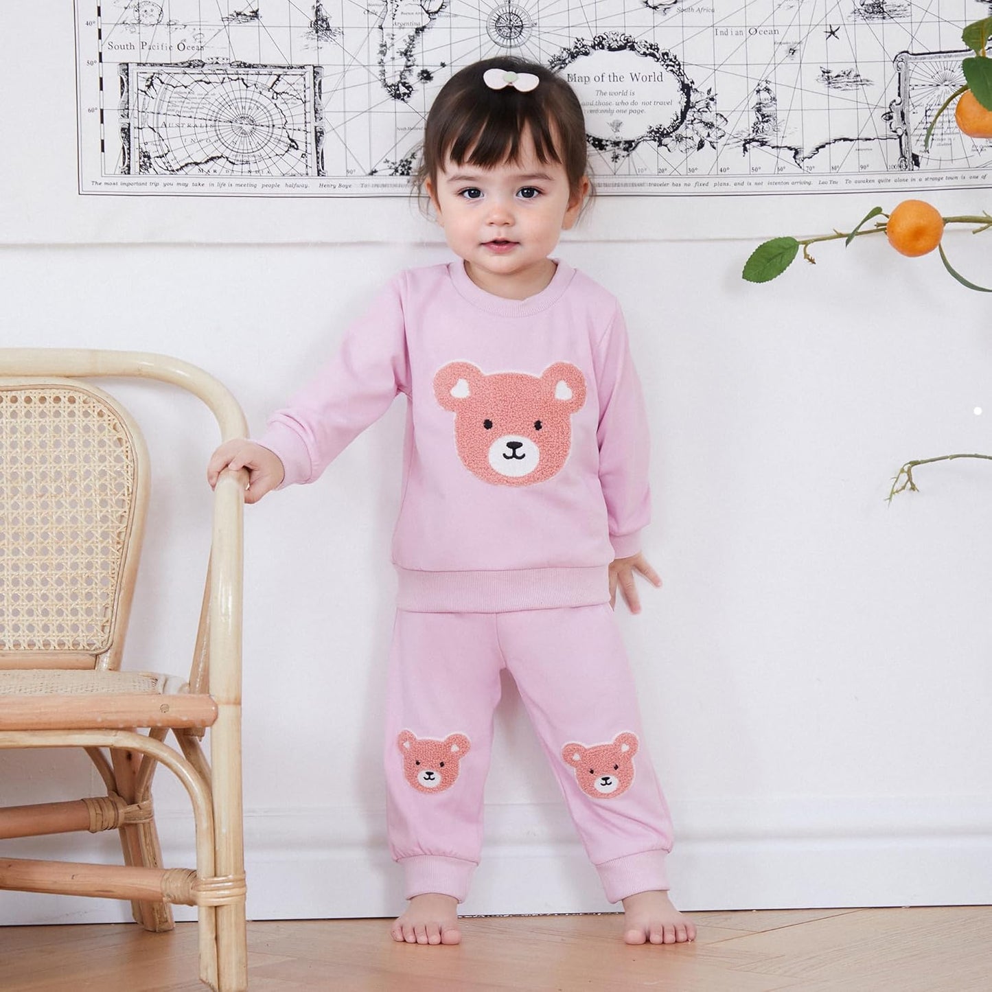 WZTYYDS Toddler Baby Girl Fall Winter Clothes Bear Embroidered Long Sleeve Sweatshirt Pants Outfits Set 2Pcs Sweatsuit