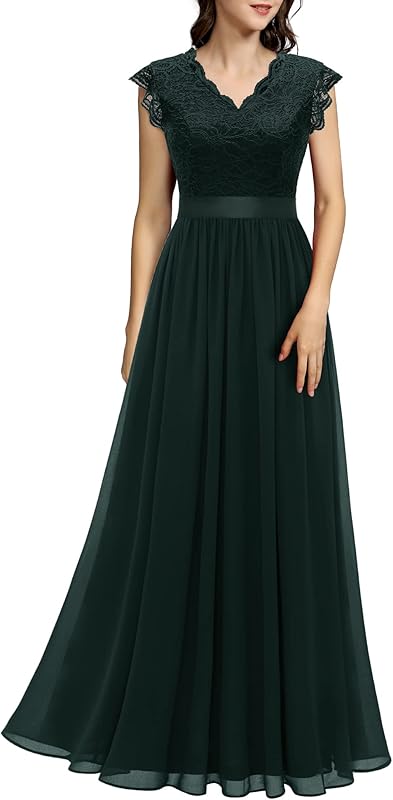 Dressystar Women's V Neck Sleeveless Lace Bridesmaid Dress Wedding Party Gown