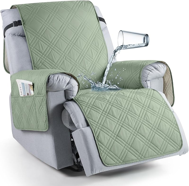 TAOCOCO 100% Waterproof Recliner Chair Cover, Non Slip Covers for Recliner Chair with Pocket, Washable Reclining Chair/Furniture Protector for Kids, Pets(23.6'', Chocolate)