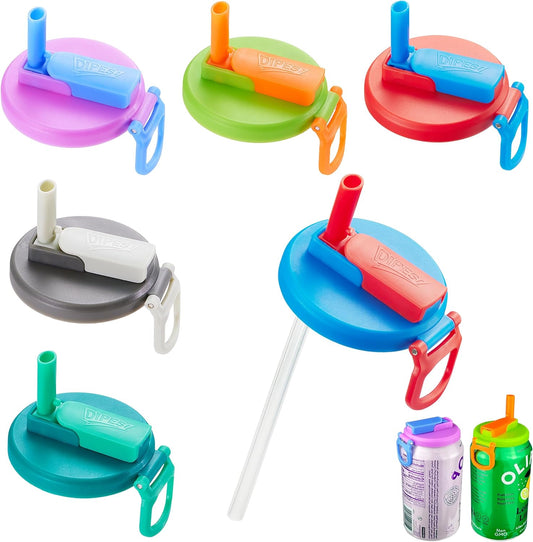 6 pack 6 color Soda Can Lids with Straws, Reusable Silicone Straws Soda Can Covers, BPA-Free,Airtight Seal, Easy to Use, Prevents Spills, Fits Standard Cans. (Colour mixture)