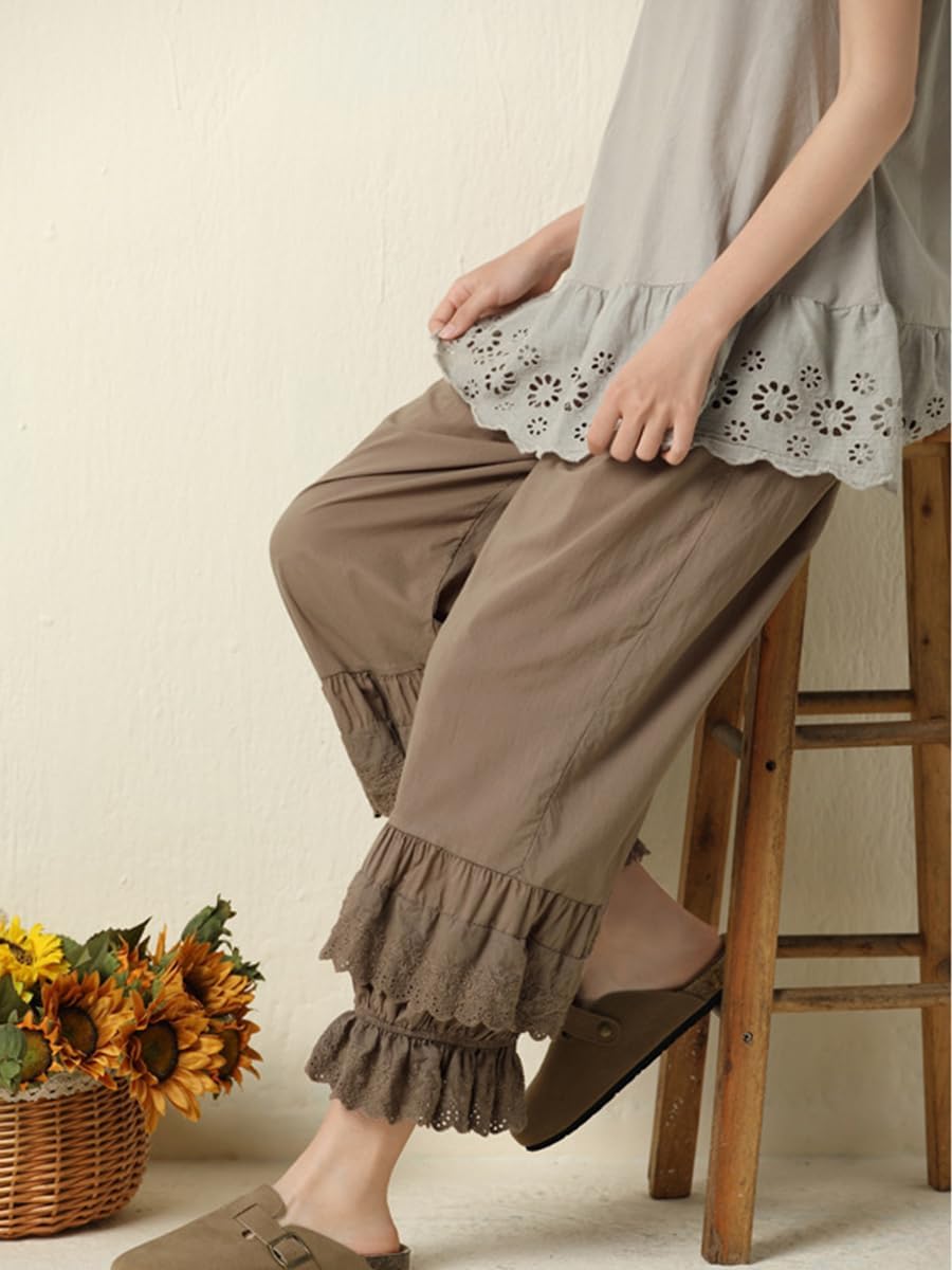 Vintage Lace Pettipants Slips Embroidery Flower Womens Lightweight Cotton Linen Bloomer Shorts Lounge Short Pants