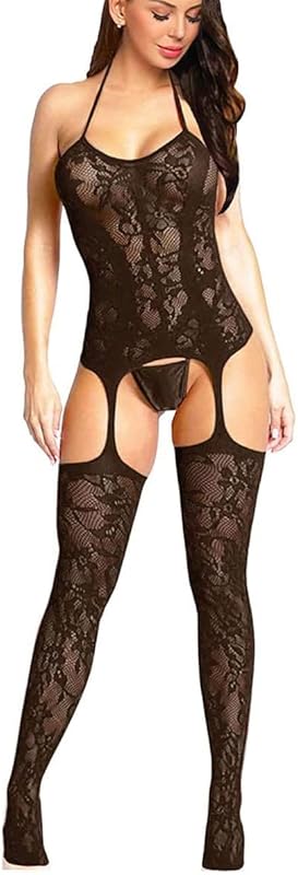 Buitifo Womens Fishnet Bodystocking Plus Size Crotchless Bodysuit Sexy Tights Nightwear Chemise Lingerie