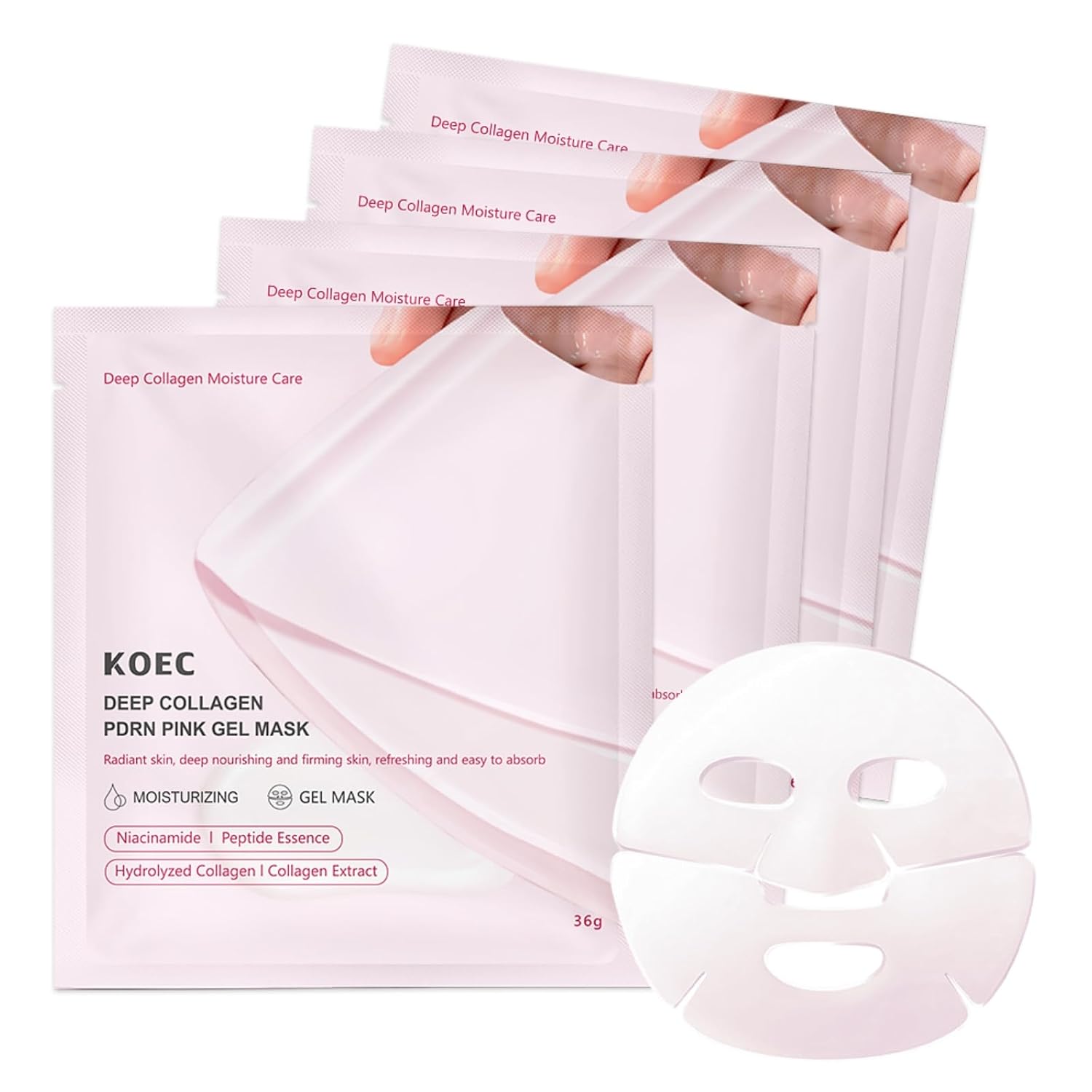 Deep Collagen PDRN Pink Gel Mask,Moisturizing Overnight Collagen Face Mask,Overnight Facial Sheet Mask For Glass Glow Skin - Deeply Nourishing,Lifting & Firming,Restoring Skin Elasticity - 36gx4pcs - TrendyLookz