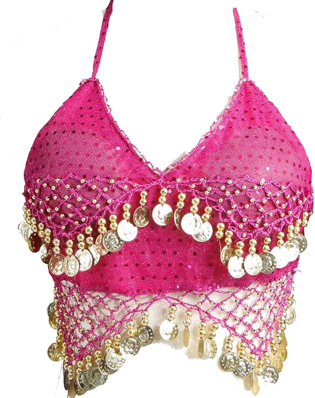 Lady's Belly Dance Bandage Coin Bra Top with Chest Pad