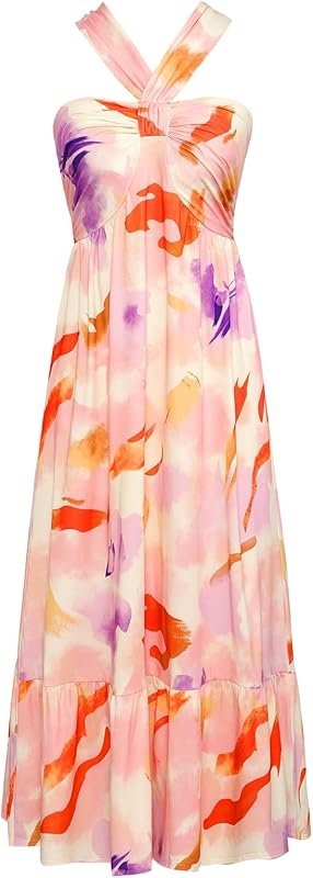 GRACE KARIN 2025 Women's Criss Cross Halterneck Sleeveless Summer Floral Print Flowy A Line Maxi Dress