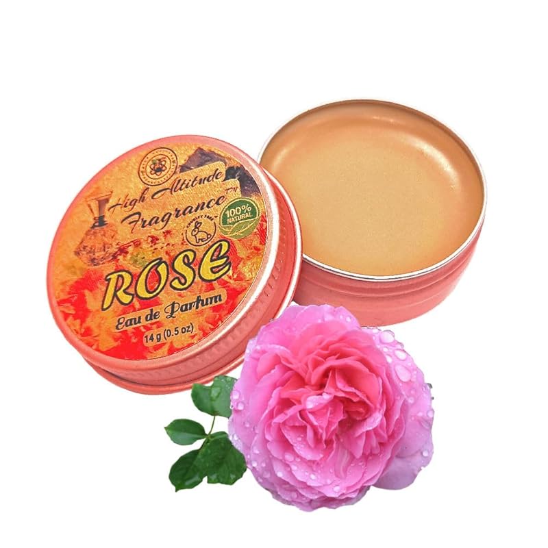 ROSE Perfume - Eau de Parfum - Solid Balm - Natural Essential Oils Aromatherapy Fragrance (Tea Rose, De Mai, Otto, Rosa Damascena, Centifolia, Gardenia) Travel Size, Party Guest Favors Gifts - 0.5oz