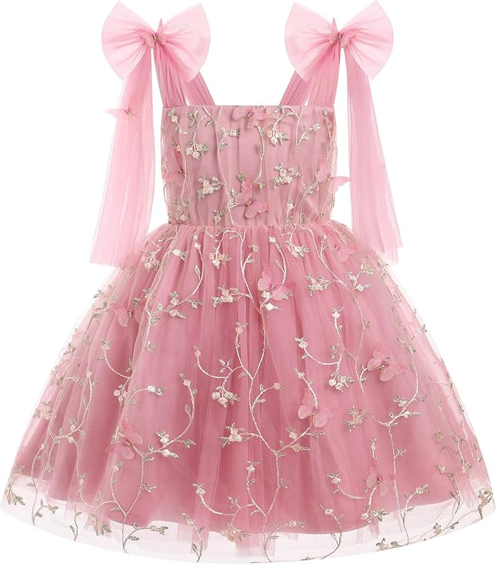 IMEKIS Toddler Girls Butterfly Birthday Dress Rainbow Tulle Formal Wedding Party Ruffle Tutu Dresses Photo Shoot