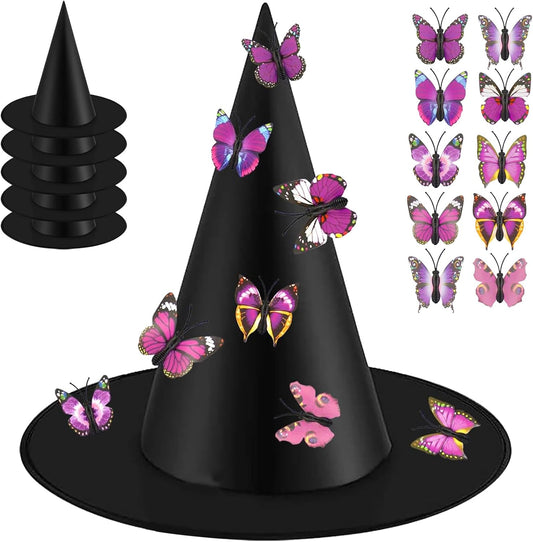 QLINLEAF 6 Pcs Halloween Witch Hat With 40 Butterfly for Witch Theme Decoration Halloween Cosplay Party