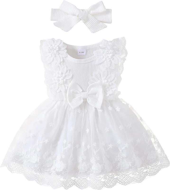 Renotemy Baby Girl Flower Dress Summer, Tutu Tulle Boho Princess Wedding Birthday Party Dresses for Infant Girls 0-18 Months