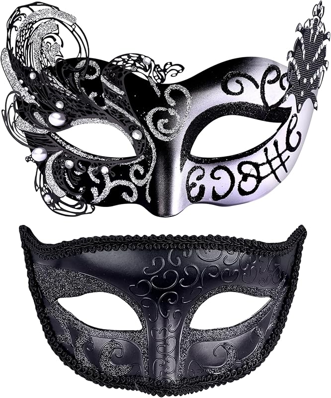 SIQUK Couple Masquerade Masks Metal Venetian Party Mask Halloween Costume Mask Mardi Gras Mask for Couples Women and Men