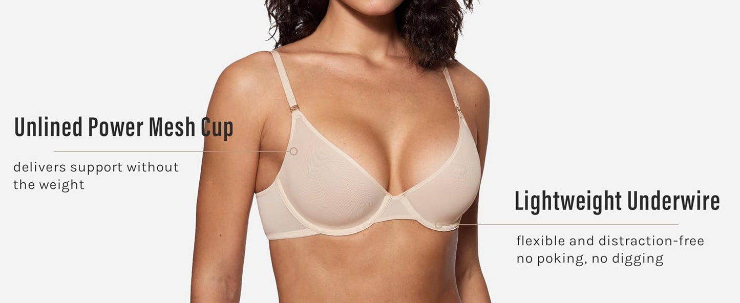 INLYRIC Women's Cosnufy Sheer Balconette Bra Demi Unlined Plunge Mesh See Through Sexy Bras Underwire