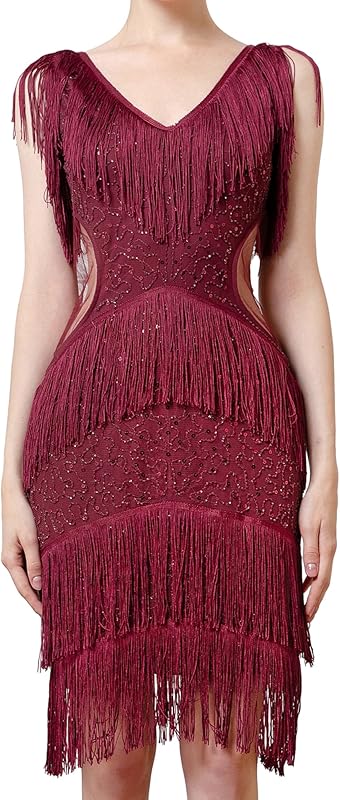 Flapper Dresses,1920s Dresses for Women, Gatsby Party Costume, Womens Cocktail Dresses, Sexy V-Neck Tassel Fun Dress