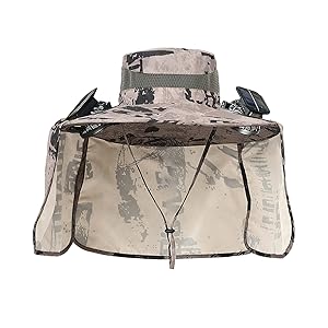Outdoor Wide Brim Sun Hat with 2 Solar Fan - 2025 Sun Bucket Hat for Men Women, UPF 50+ Bucket Fishing Beach Hat Fan Built in