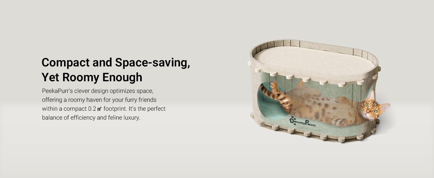 DownyPaws Cat House for Indoor Cats, Cat Bed Cave for Multiple & Large Cats Up to 22 Lbs, Scratch Resistant Peekaboo Cat Caves, Foldable Cat Tunnel Enclosed Bed, PeekaPurr, Cream - TrendyLookz