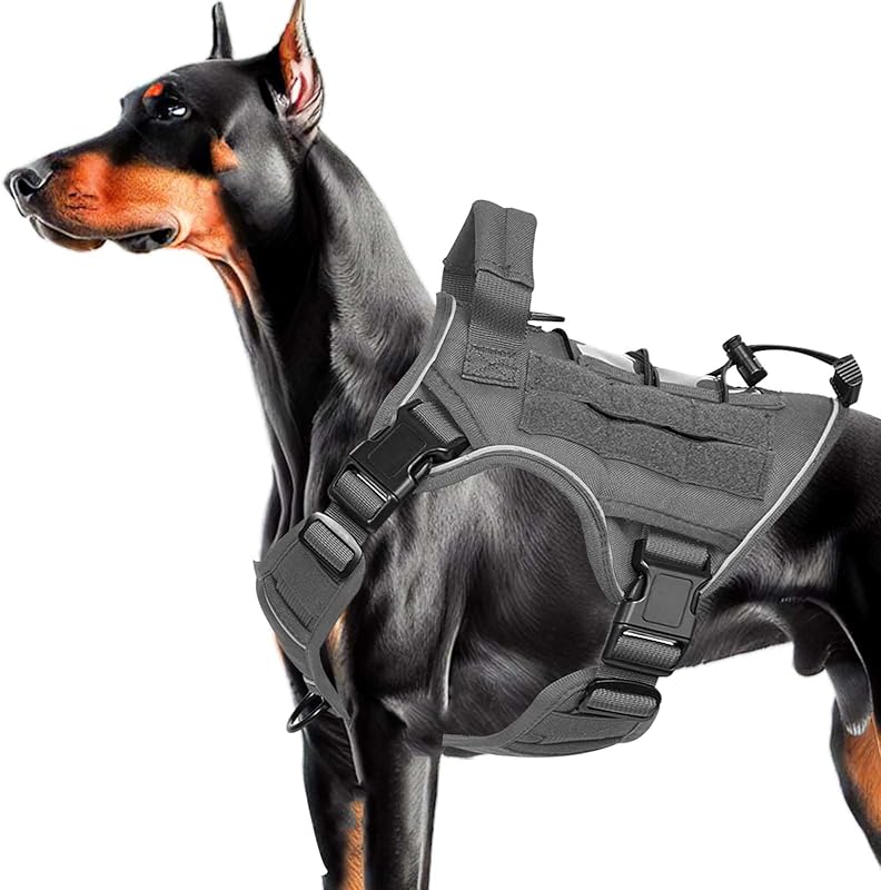 Heavy-Duty Tactical Dog Harness for Large Dogs, No Pull Adjustable Reflective Pet Vest with Molle System, K9 Military-Grade Control for Service Training, Outdoor & 10+ Breeds, Black, Medium