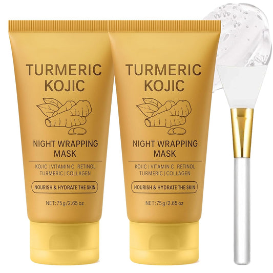 Turmeric Kojic Collagen Peel Off Mask, Turmeric Overnight Wrapping Peel Off Gel Mask for Spots Remover, Dull Skin, Controlling Oil, Skincare Facial Mask 2.65 Fl Oz (2)