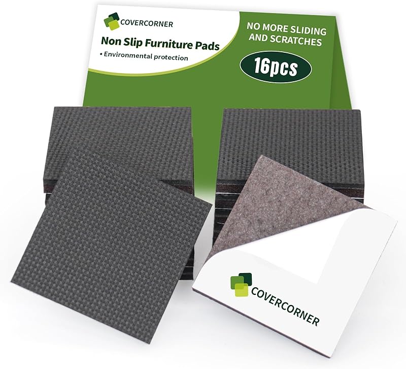 Non Slip Furniture Pads 16 PCS 2'' Square - Anti Slip Furniture Pads - Self Adhesive Rubber Feet Furniture Feet - Chair Leg Floor Protectors - Keep Furniture in Place
