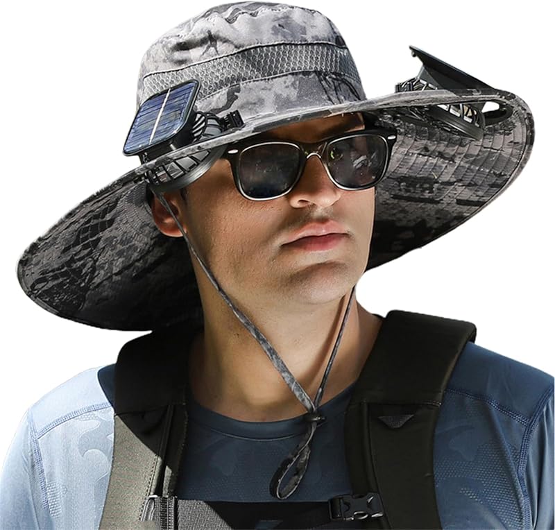 Wide Brim Solar Fan Outdoor Fishing Hat Hats for Men Women & USB Charging,Upf50+