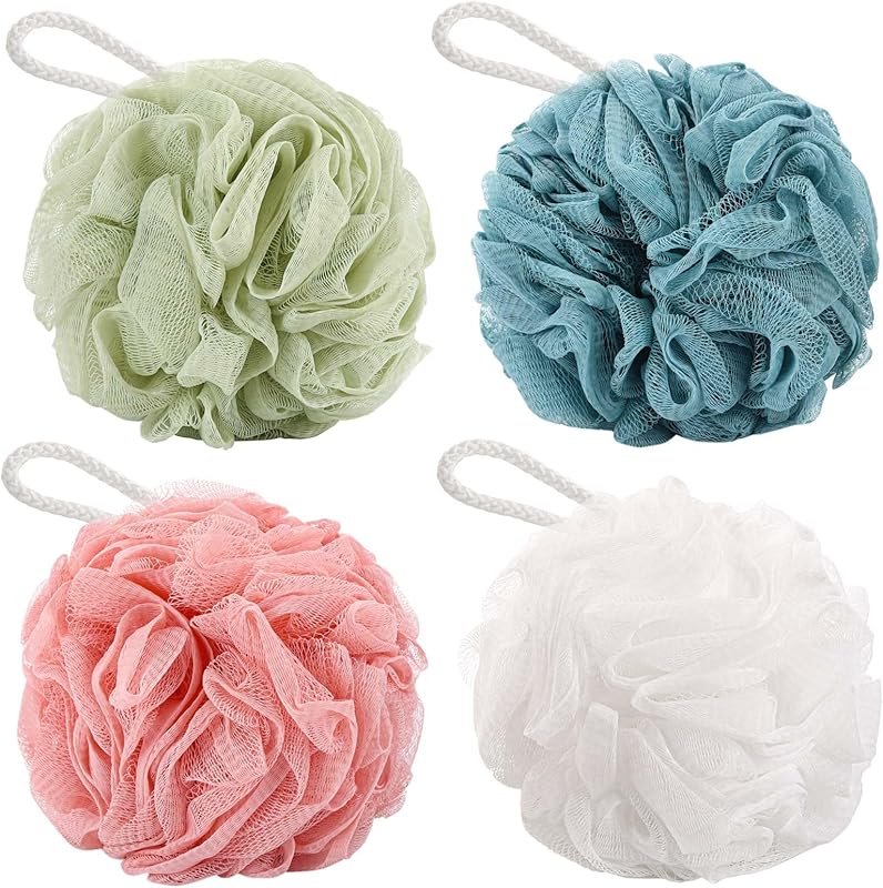 BTYMS 4 Pieces Shower Loofahs Bath Sponges 60g/pcs Mesh Puffs Body Scrub Luffas Bath Scrunchies for Shower Exfoliate