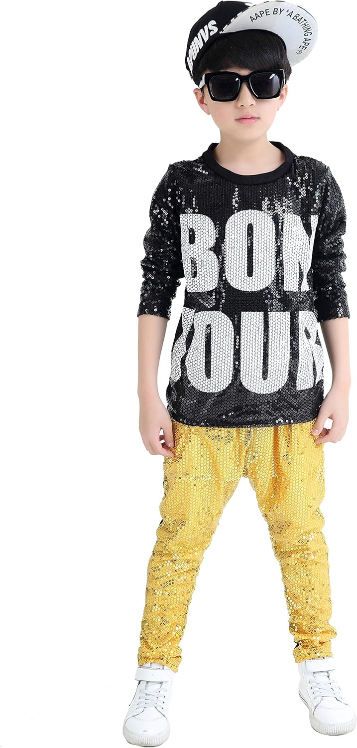 lontakids Boys Girls Sequins Hip Hop Costume Modern Hip-hop Street Dance Clothing Set