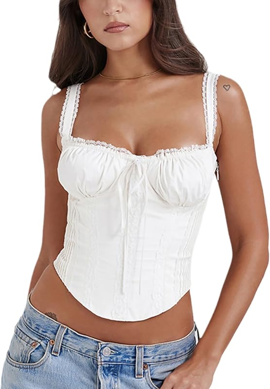 Women's Lace Up Cami Corset Tops Cold Shoulder Zip Side Ties Back Sexy Going Out Bodyshaper Bustier Top