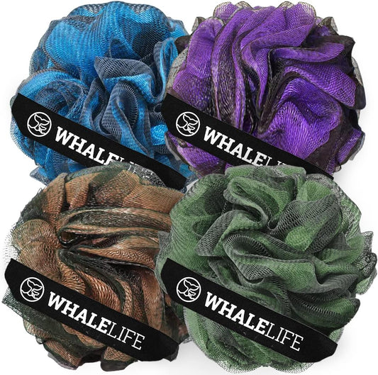 Loofah Sponge Bath Sponge for Women Men 4 Pack (Purple Brown Green Blue)