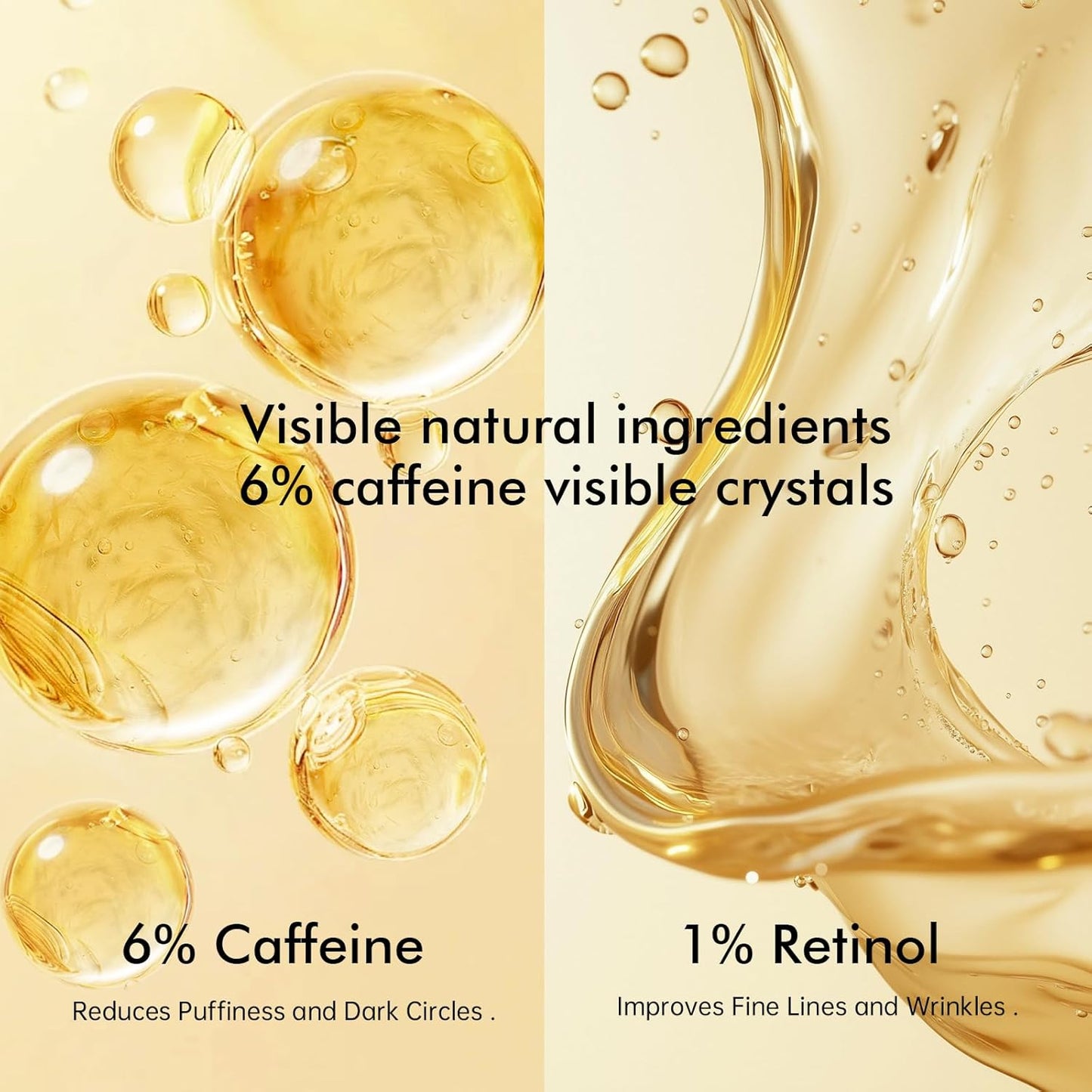 6% Caffeine Eye Cream for Dark Circles - Rapid Wrinkle Repair, Daily 1% Retinol & Hyaluronic Acid to Fight Fine Lines, Wrinkles, & Dark Spots, Eye Care Suitable for Men and Women's 0.68 fl. oz